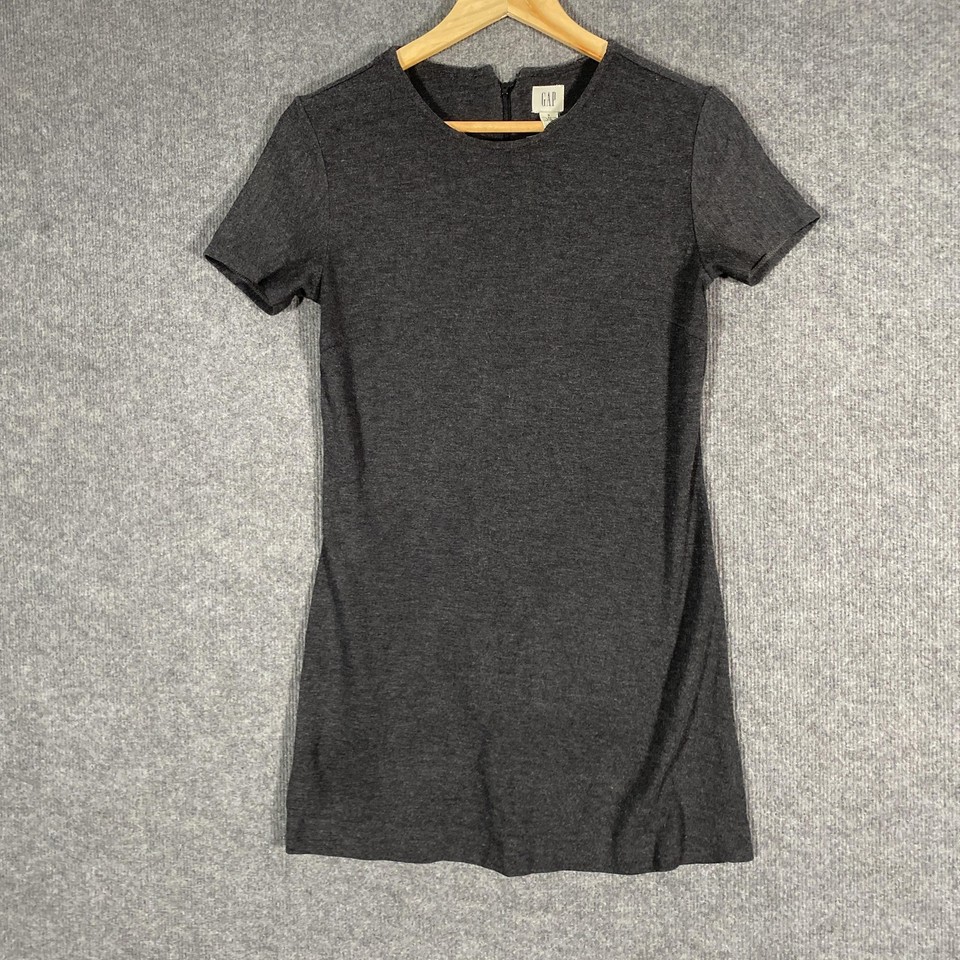 GAP Dress Womens S Grey Jersey T-Shirt Short Sleeve Zip Back Casual Mini