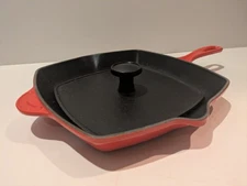 Le Cruset Square Skillet 10.5" Grill Orange Enamel Pan & Panini Press France 26 