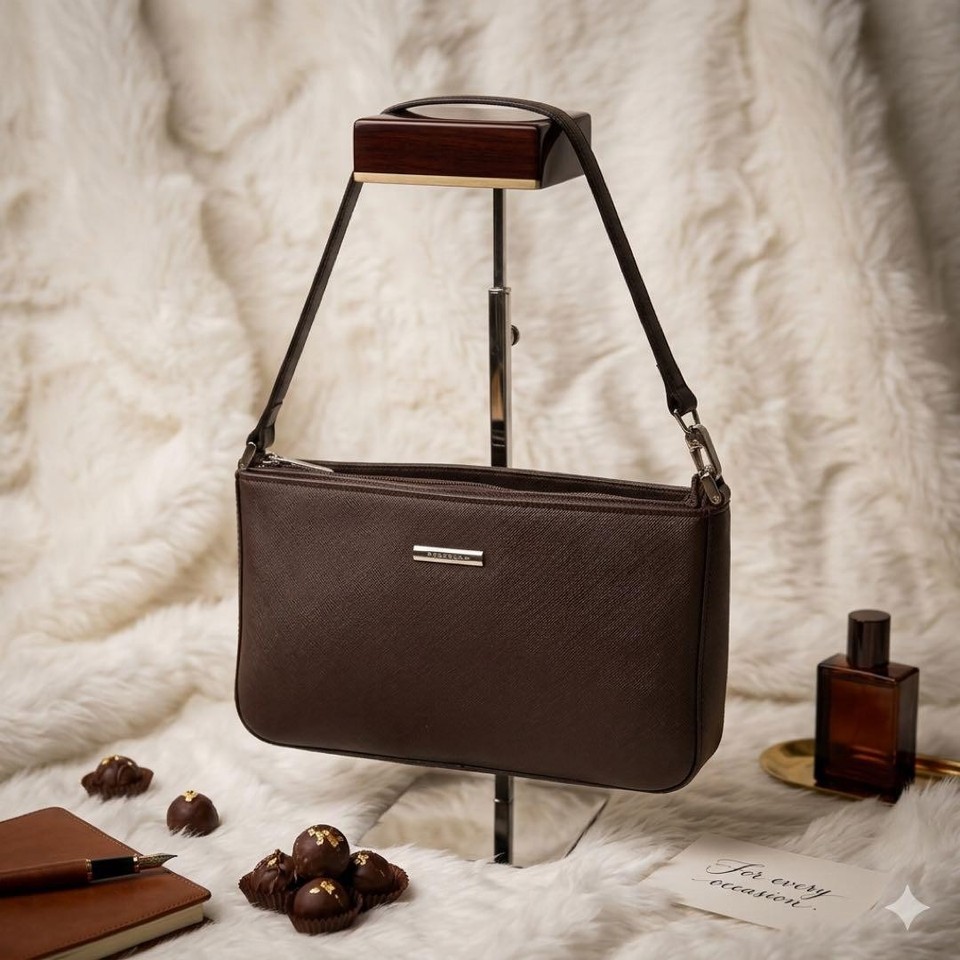 Burberry Leather Shoulder Bag Brown Nova Check Logo Pouch Authentic Authentic