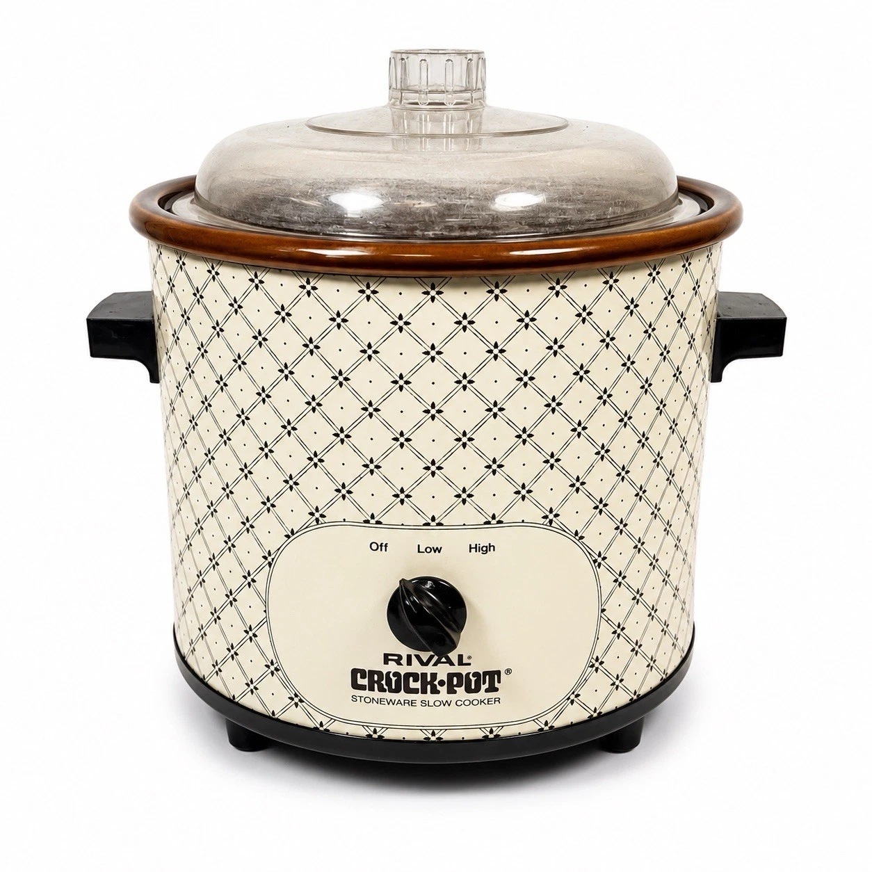 Vintage RIVAL Crock Pot Slow Cooker 3.5 Qt 3100P Stoneware Quilt Lattice WORKS