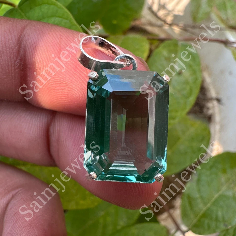 Certified 27 Ct Natural Green Sapphire Pendant 925 Sterling Silver Jewelry Gift - Image 2 of 4