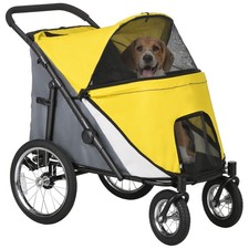 Image of PawHut Foldable Pet Stroller with Cushion, for M, L Dogs - Yellow