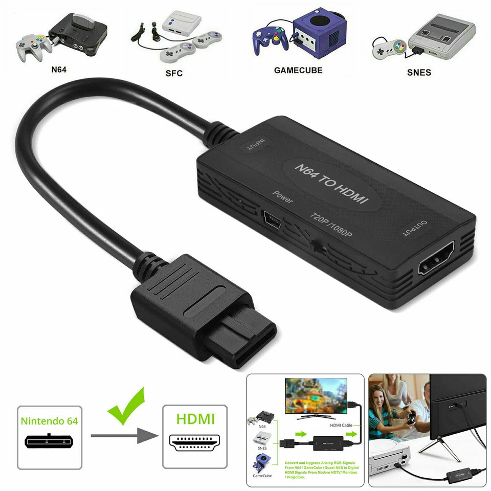 N64 To HDMI Converter Adapter HD Link Cable For Nintendo Gamecube Super Nes Snes - Image 3 of 4