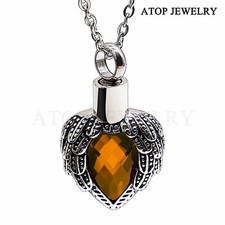 Urn Necklace For Ashes Crystal Caramel Heart Cremation Pendant Memorial Jewelry