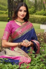 Woven Kanjivaram Jacquard, Pure Silk Saree  Blue 