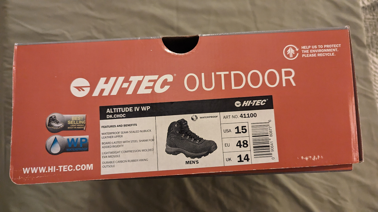 HiTec Men's Altitude IV Waterproof Nubuck Leather Hiking Boots Size 15