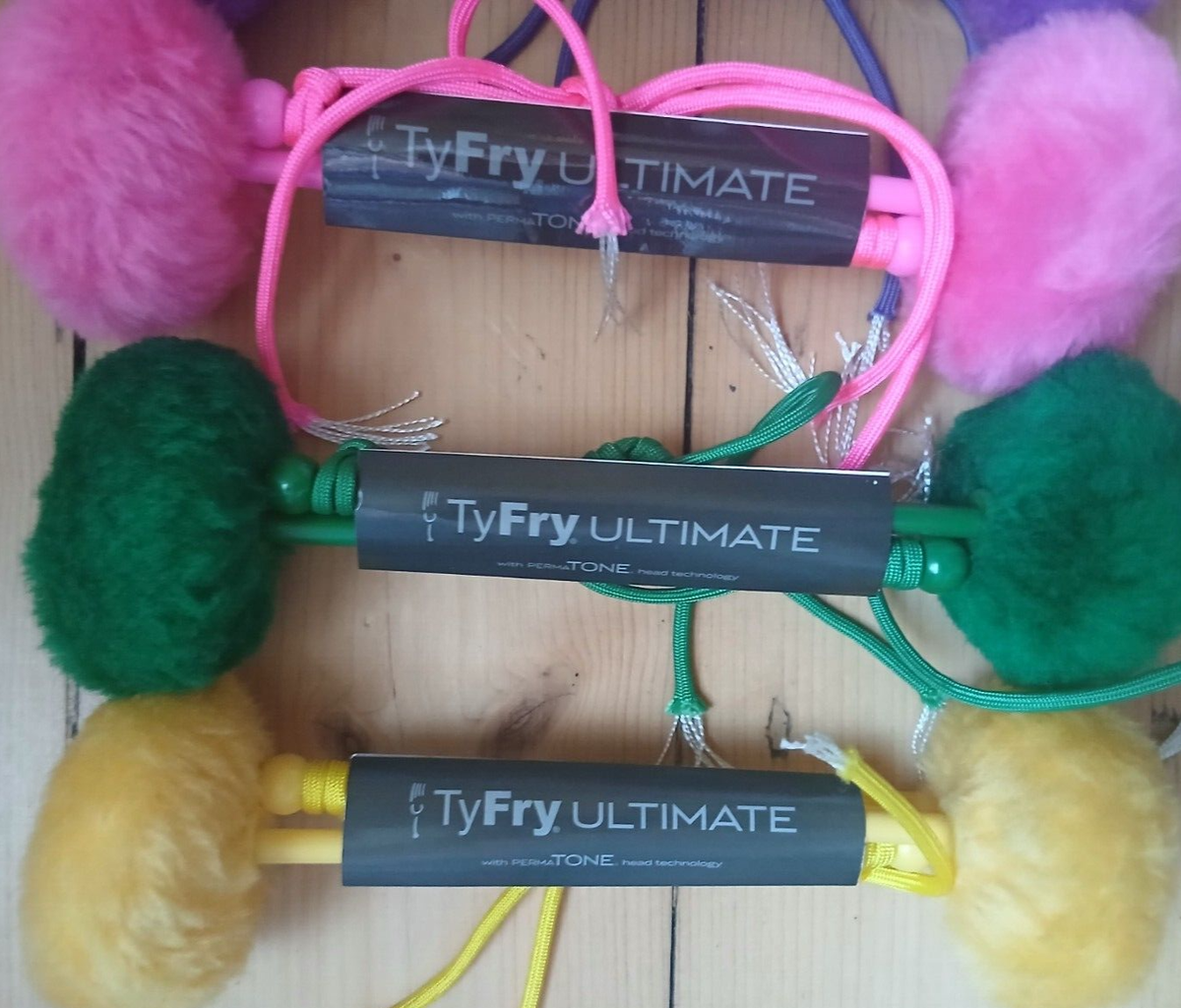 TyFry Ultimate Tenor Drum Sticks Mallets – Custom White/Pink, Lightweight, Perma TONE Head, Pipe Band Use