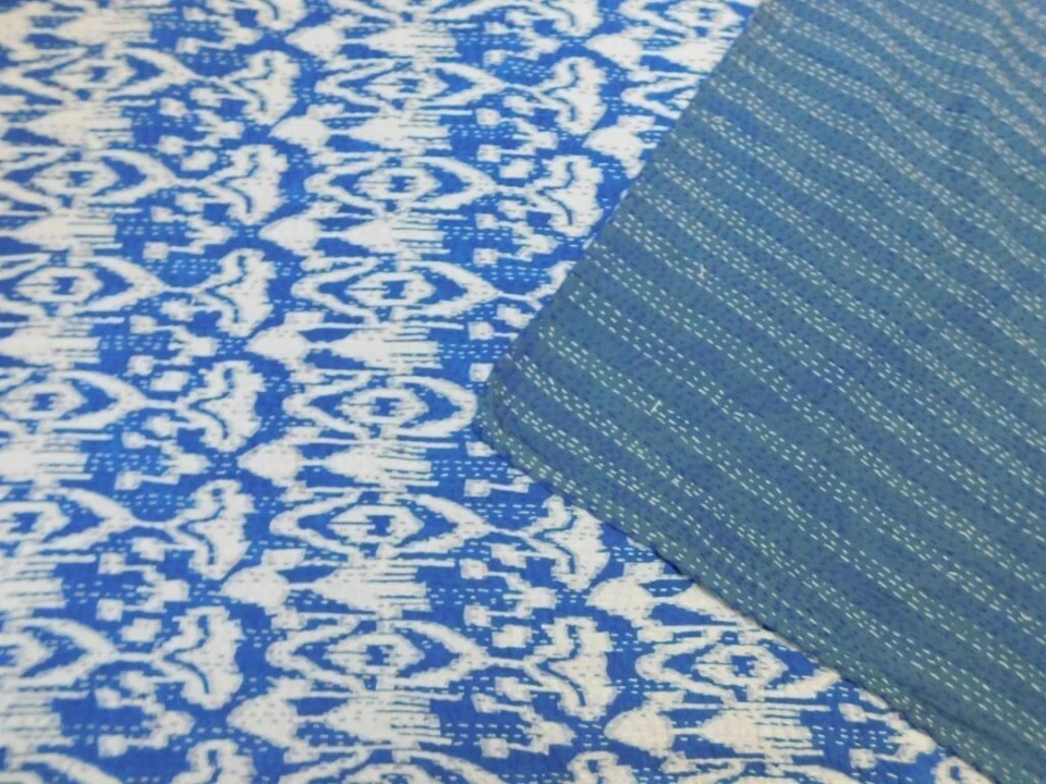 Colcha de algodão indiano Kantha corredor cama cobertor Ikat king boho colcha jogar - Imagem 2 de 4