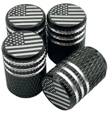 American Flag Wheel Tire Valve Cap Stem Cover, 1 Set (Black)