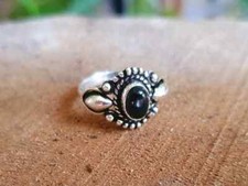 Solid 925 Sterling Silver Natural Black Onyx Ring Gemstone Jewelry For Her L 22
