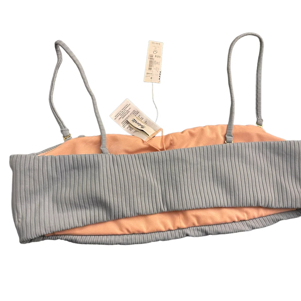 Top de bikini Madewell segunda onda acanalado con correa de espagueti bandeau para mujer XS Foto 4 de 4