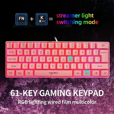 60% Mini-RGB-Gaming-Tastatur, tragbar, kompakt, 61 Tasten, kabelgebunden für PC 