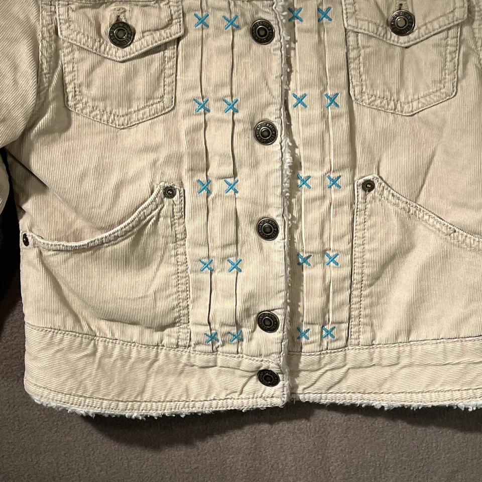Gap Girl's Khaki Tan Corduroy Jacket Sherpa Lined Flower Embroidery Size S 6 - 7 - Imagem 3 de 4