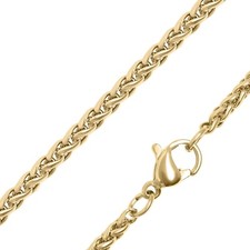 Spiga Wheat Chain Gold PVD Plate 316L Stainless Steel Necklace 2.4mm 20-24 IN