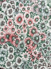 Green And Pink Floral daisy Tablecloth 52x55" vintage cotton