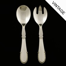 Georg Jensen Silver Salad Serving Set w/ Steel, Medium - Beaded/ Kugle 