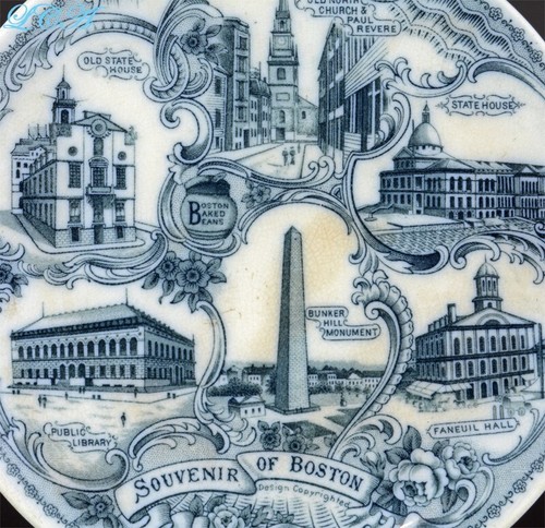GRAN placa antigua BOSTON MASSACHUSETTS con escenas históricas F BEARDMORE & Co - Imagen 3 de 3