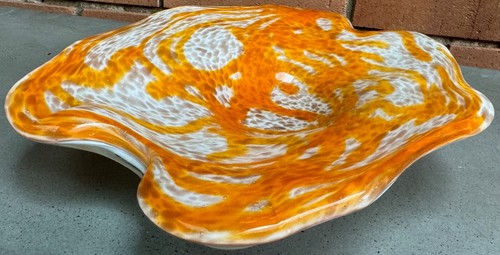 Vintage Orange White Murano Glass Bowl Dish Decorative Mid Century MCM Modern - Picture 5 of 12
