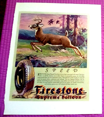 1930 Firestone Supreme Balloon Deer Print Ad - 11x14