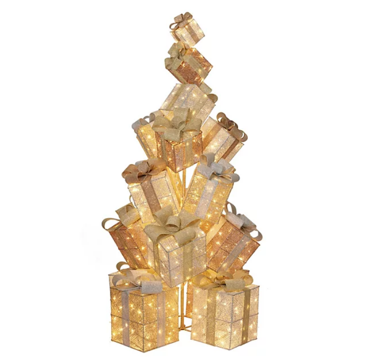 PreLit 74" Twinkling Giftbox Tree Metallic Indoor/Outdoor Christmas