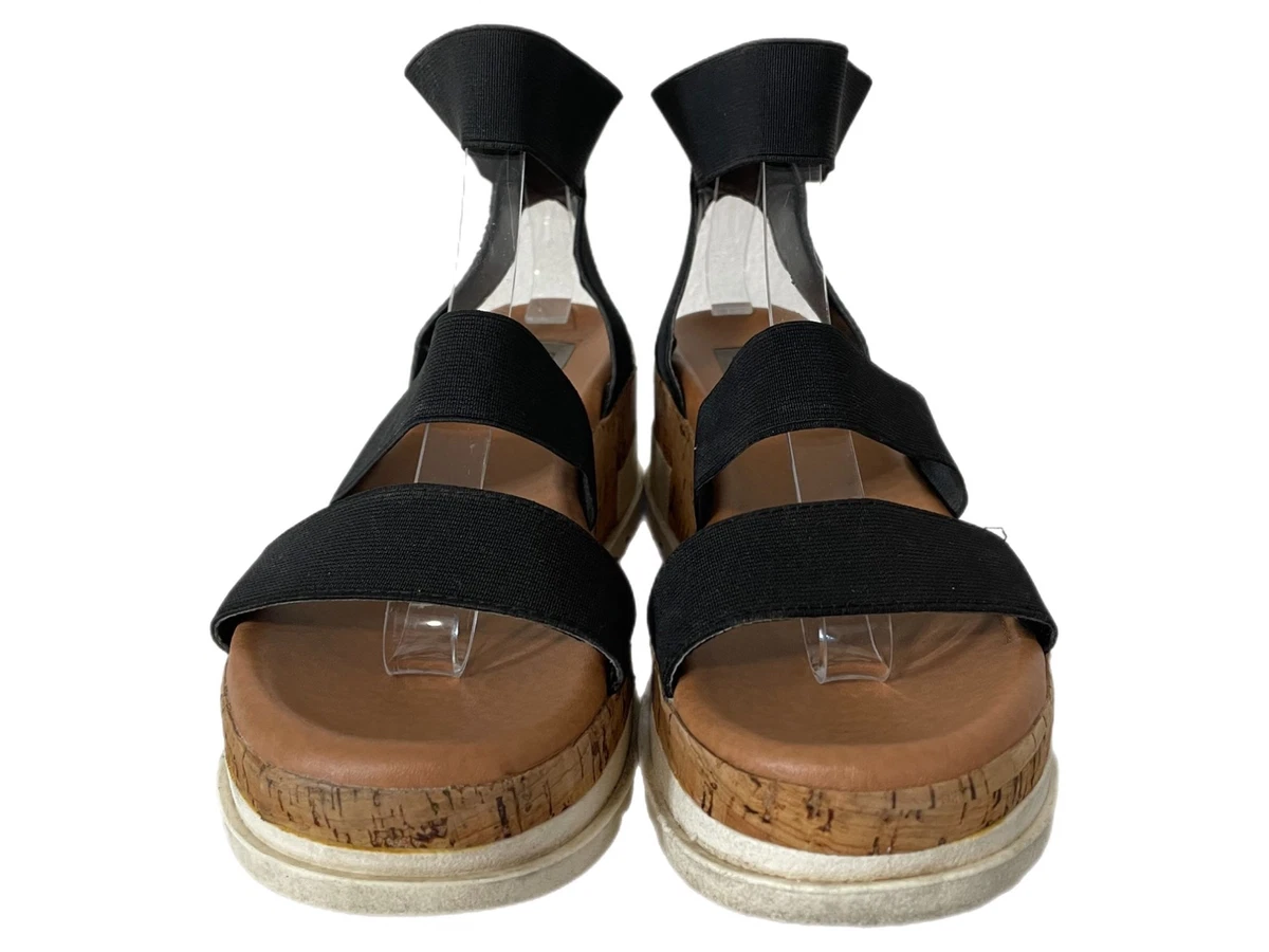 Steve Madden Women s Size 8 Bandi Elastic Strap Cork Platform Black Sandal Shoe