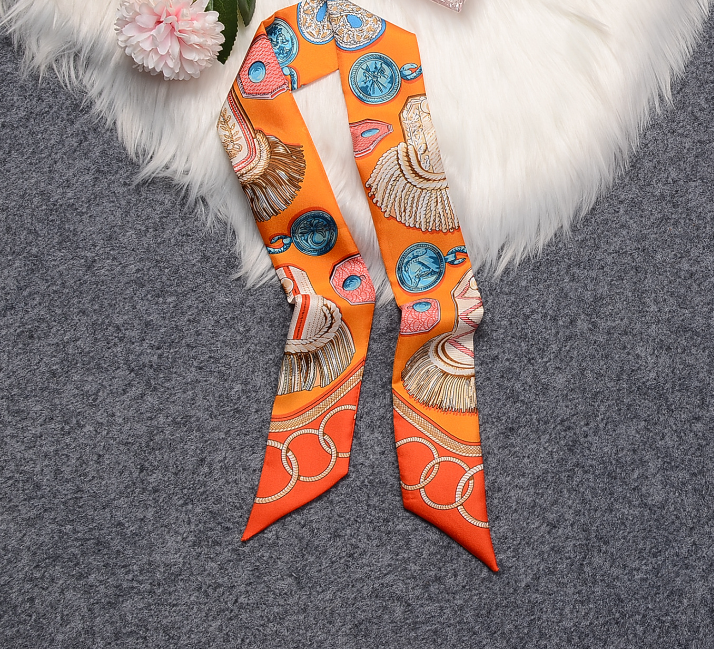 Pure 12 Momme Twill Silk Scarf with Gemstone Print Slim Headband Neck Tie 85x5cm