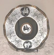 Vintage Mexico Souvenir Ruffled Edge Glass Ashtray/Trinket Dish ~ 24kt Gold Trim