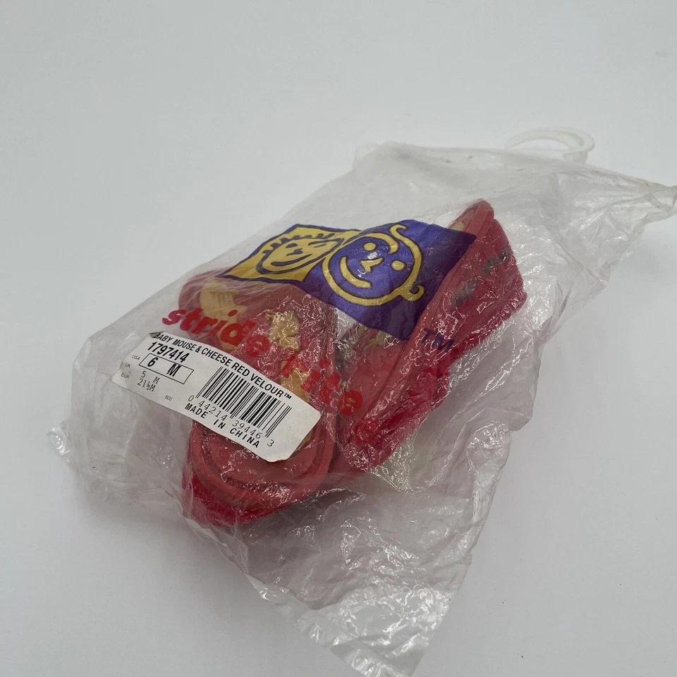 Stride Rite Baby Slippers 6 Months Red Velour Little Mouse And Cheese Fun - Image 3 of 4