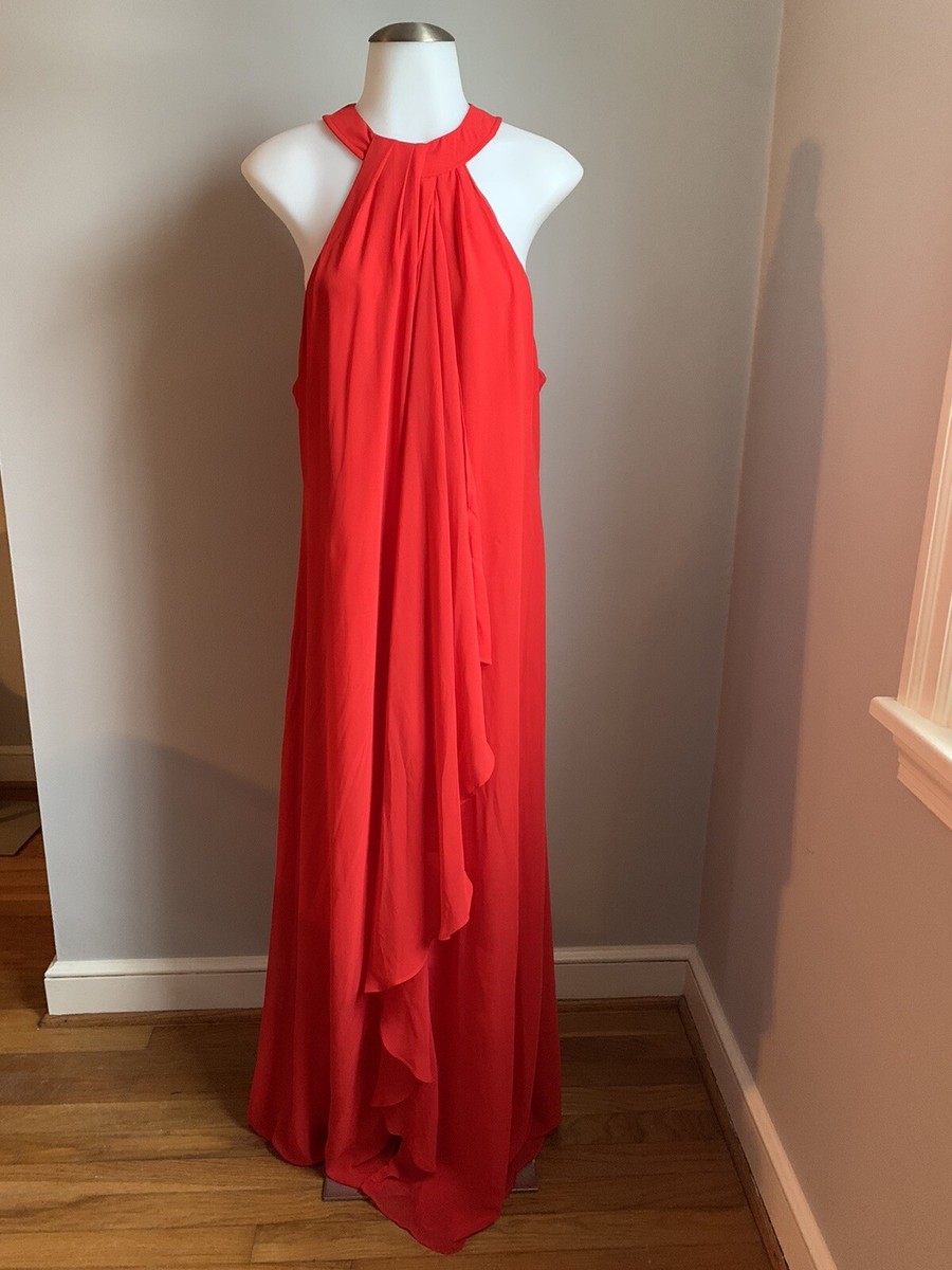Women's Meghan Los Angeles Solid Red Halter Maxi Dress Sleeveless Side Slit  L | eBay