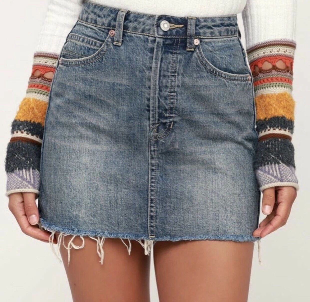 Free People Rugged A-Line Denim Mini Skirt 25