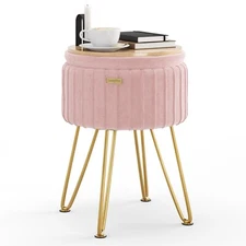 StorageBud Pleated Velvet Storage Ottoman, Modern Stool for Living Room & Black