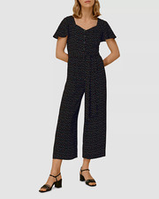  769 Whistles Women's Black Micro Triangle Buttoned Flutter Sleeve Jumpsuit 0