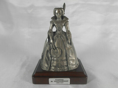 FIGURINE STATUE SUR SOCLE COMTESSE DE CHATEAUBRIANT EN ÉTAIN