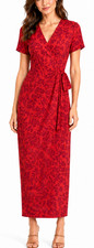 Vintage Adrianna Papell Silk Floral Wrap Dress Size 12 Maxi Red Burgundy 90s Y2K