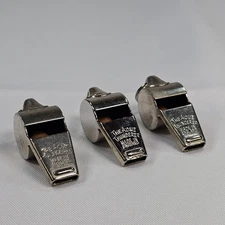 Vintage The Acme Thunderer Brass Cork Ball Whistle England WWII/Police Lot Of 3