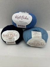 3 Balls Knit Picks Palette Peruvian Highland Wool Yarn Blues