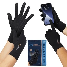 Copper Compression Full Finger Arthritis Gloves - Palm Grips - Touch Screen F...