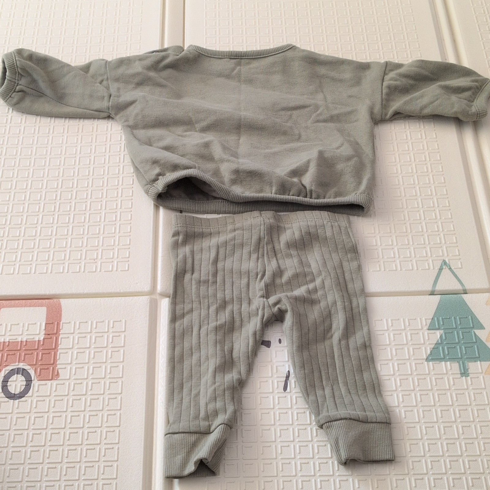 NEXT 3-6 Months 2pc Green Sweatshirt & Ribbed Trousers Button image 2