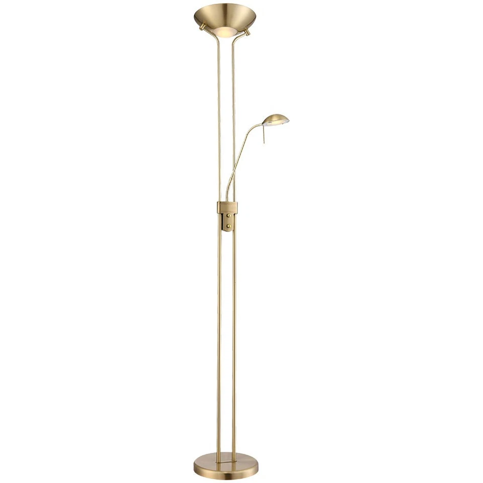 Deckenfluter Stehlampe Stehleuchte messing Kabel 1,8 m dimmbar flexo Lesearm LED - Bild 2 von 4