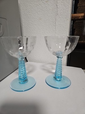 (2) Cocktail Liquor glasses, BRYCE Bel Air Block Optic Crystal blue cerulean