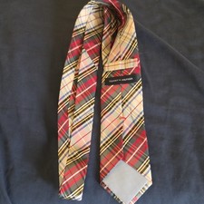 Tommy Hilfiger Men's Plaid Check Tie Red Beige Blue Black Logo Accent