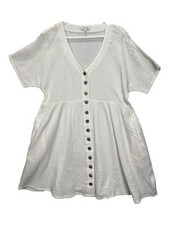 MADEWELL Lightspun Button-Front Mini Dress Cotton White New Size Large