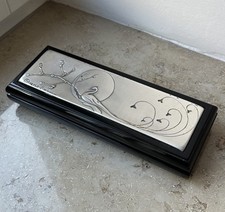 Große Schatulle Holz Box Kiste Deckel 925 Silber Antik Punze Silberrelief Alt