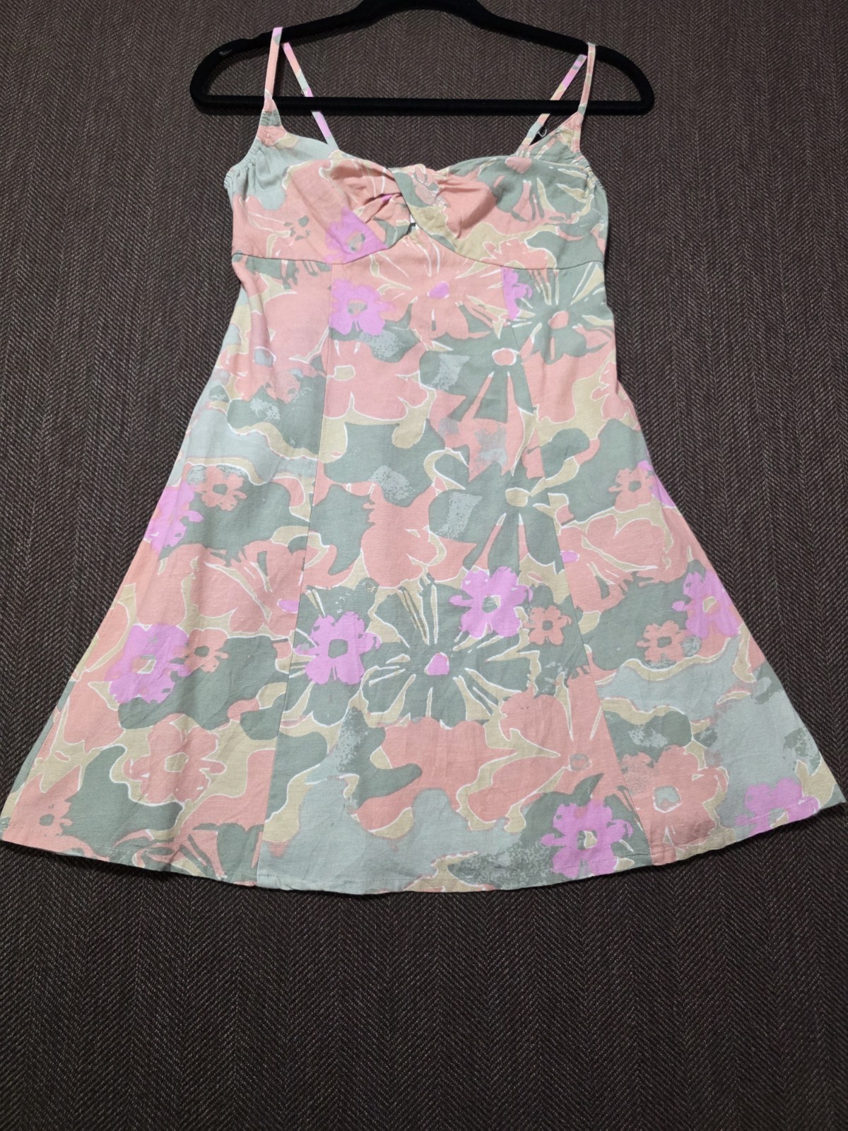 Jessica Simpson Pink Green Purple Floral Sweetheart Smocked Lined Sundress XS