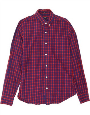 J. CREW Herren Slim Hemd Medium Navy Blau Kariert Baumwolle BW05