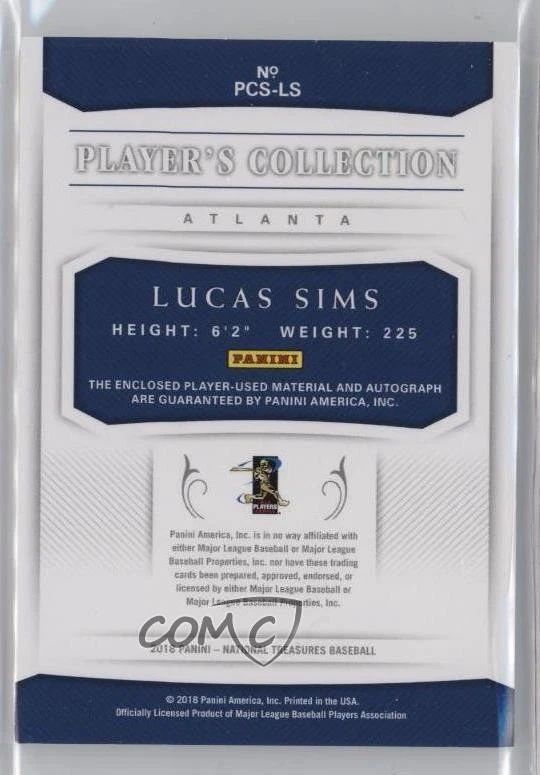 2018 Panini National Treasures /99 Lucas Sims #PCS-LS Rookie Auto RC - Image 2 of 2