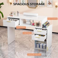 Professional Manicure Table w/ Electric Dust Collector Cabinet for Beauty Spa