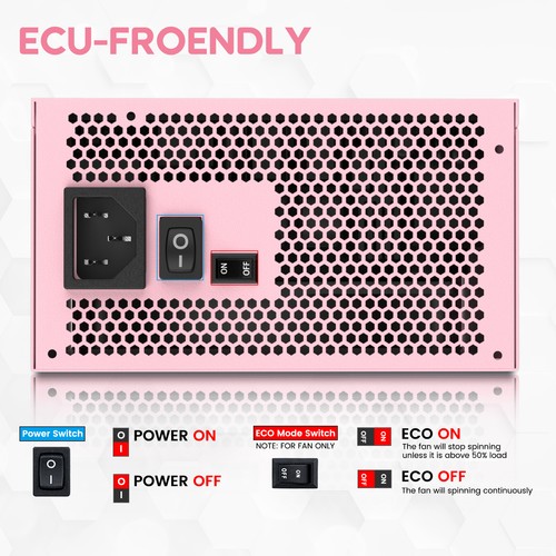 Vetroo 1000W Pink Power Supply ATX 3.1 Ready Dual PCIe 5.1 80+Gold Full Modular - Picture 4 of 12