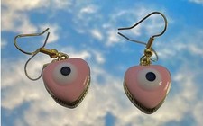 Pink Evil Eye Heart Dangle Earrings