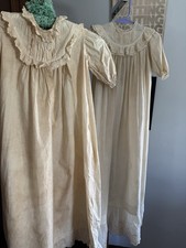 Antique 2 Victorian Edwardian Embroidered Crochet Lace Christening Baby Gowns